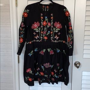 Zara floral embroidered black oversized mini dress